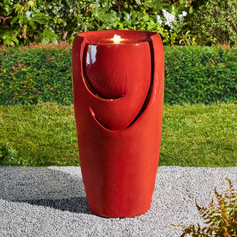 Glitzhome 30"H Oversized LED Ceramic Fountain - Red