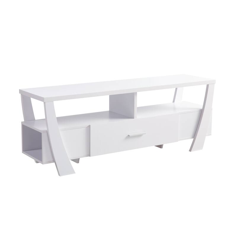 Contemporary TV Stand with Four Shelves and One Drawer - White - White