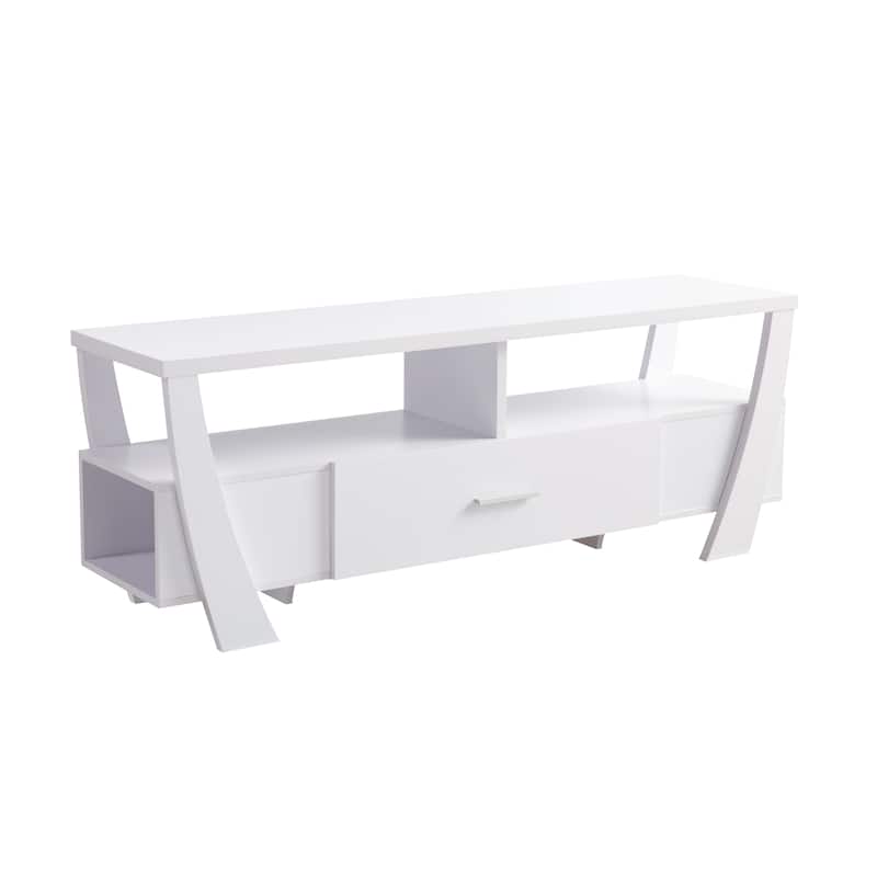 HomeRoots 60" White Wood Enclosed and Open Storage TV Stand - 60.00 in. x 22.00 in. x 15.50 in.