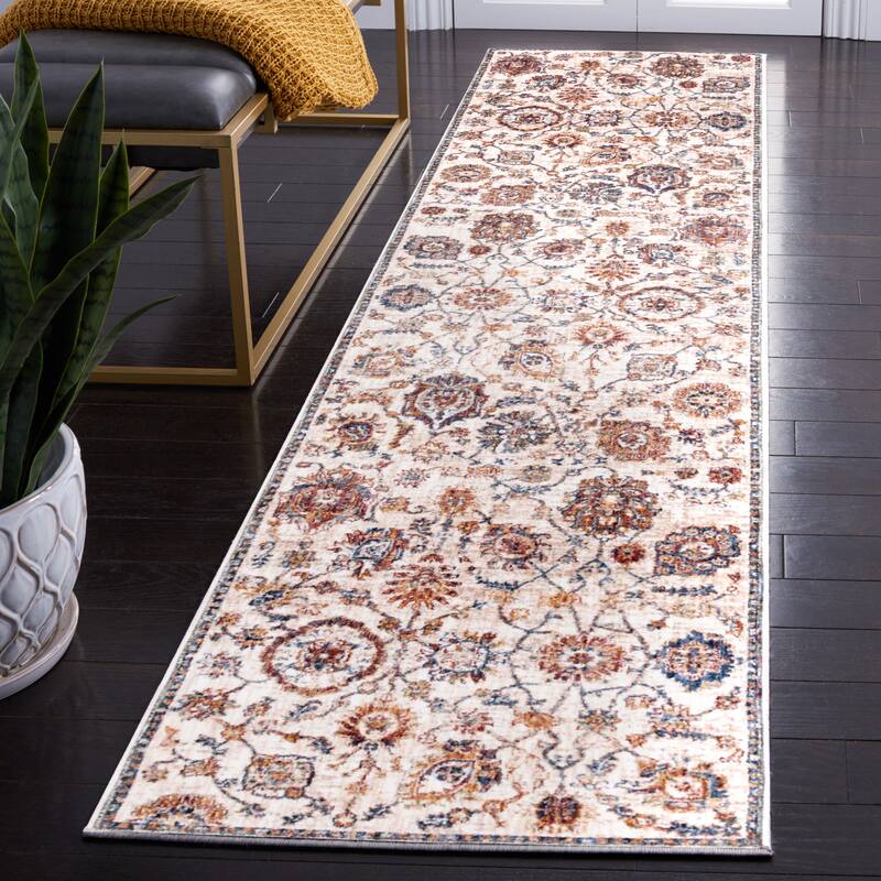 SAFAVIEH Heirloom Sylvia Floral Rug - 2' x 8' Runner - Ivory/Navy
