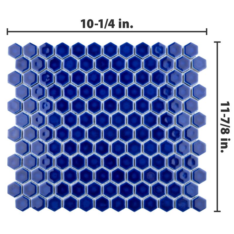 Merola Tile Metro Ion 1" Hex Sapphire 10-1/4" x 11-7/8" Porcelain Mosaic Wall Tile