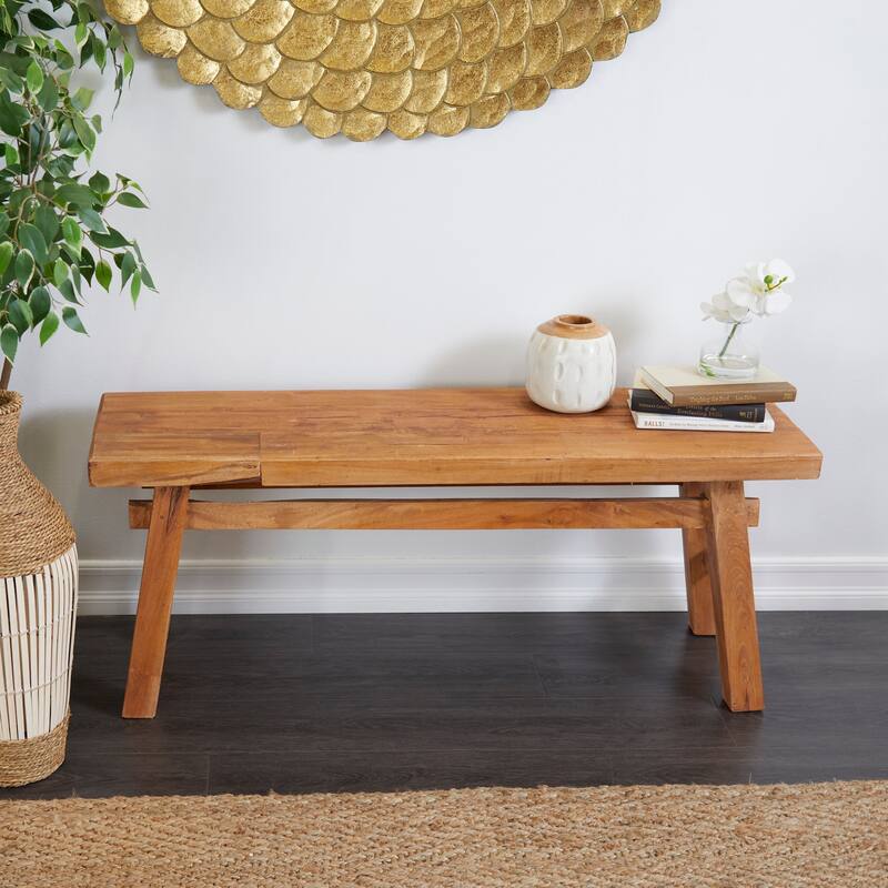 Brown Reclaimed Wood Handmade Distressed Bench with High Trestle Legs - Brown