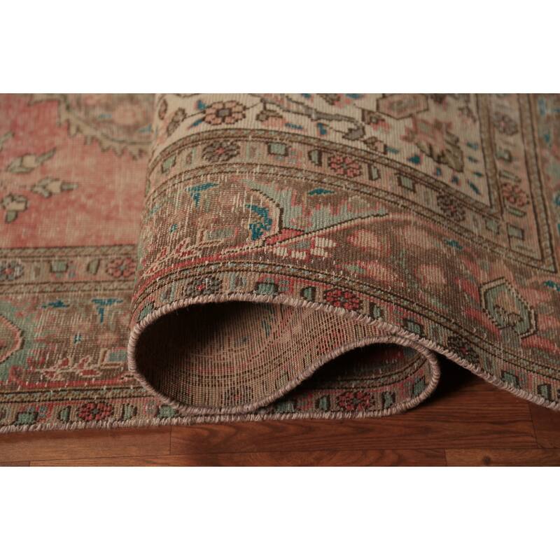 Pink Tabriz Persian Vintage Area Rug Handmade Wool Carpet - 6'3" x 9'5"