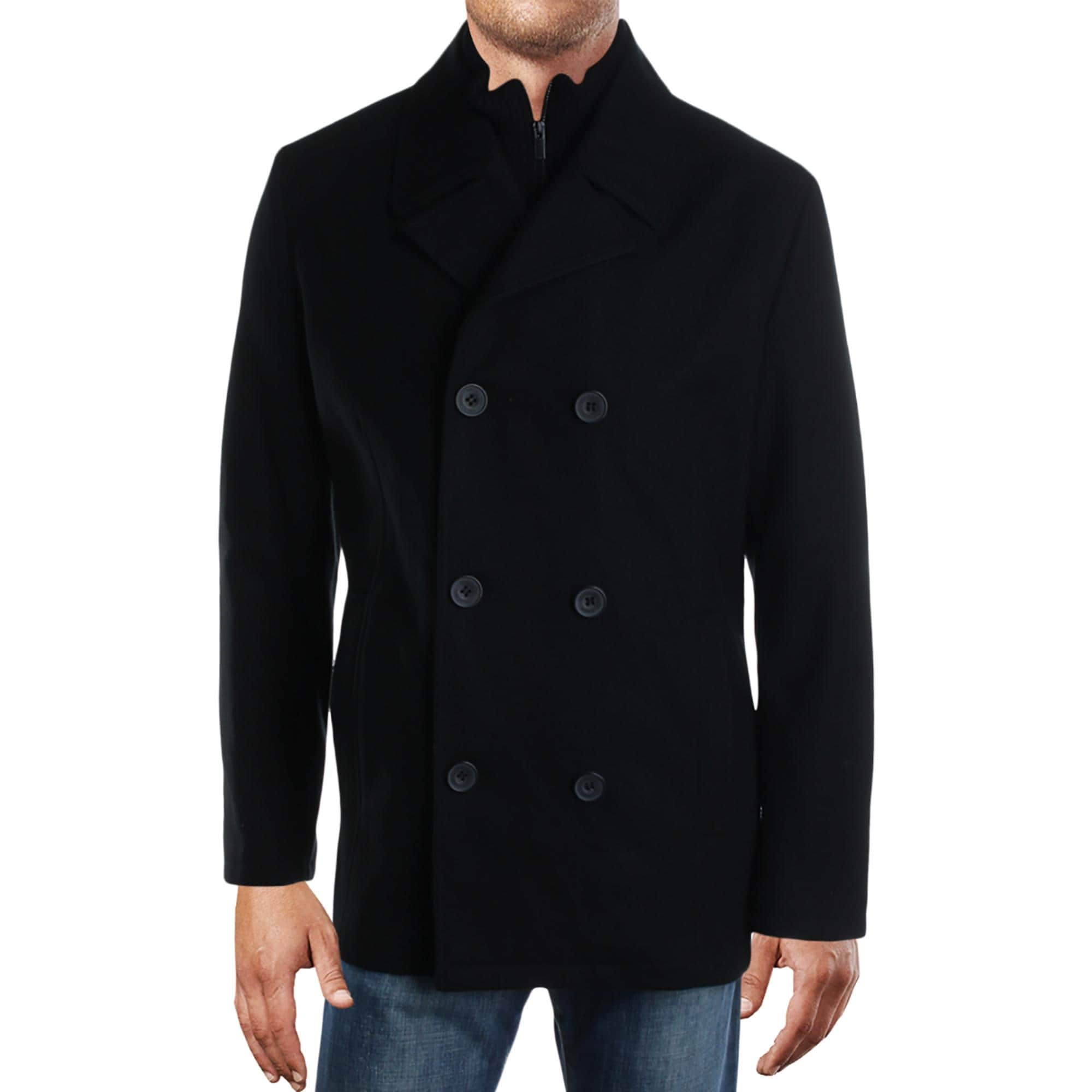 Shop Kenneth Cole New York Mens Pea Coat Wool Blend Winter Black