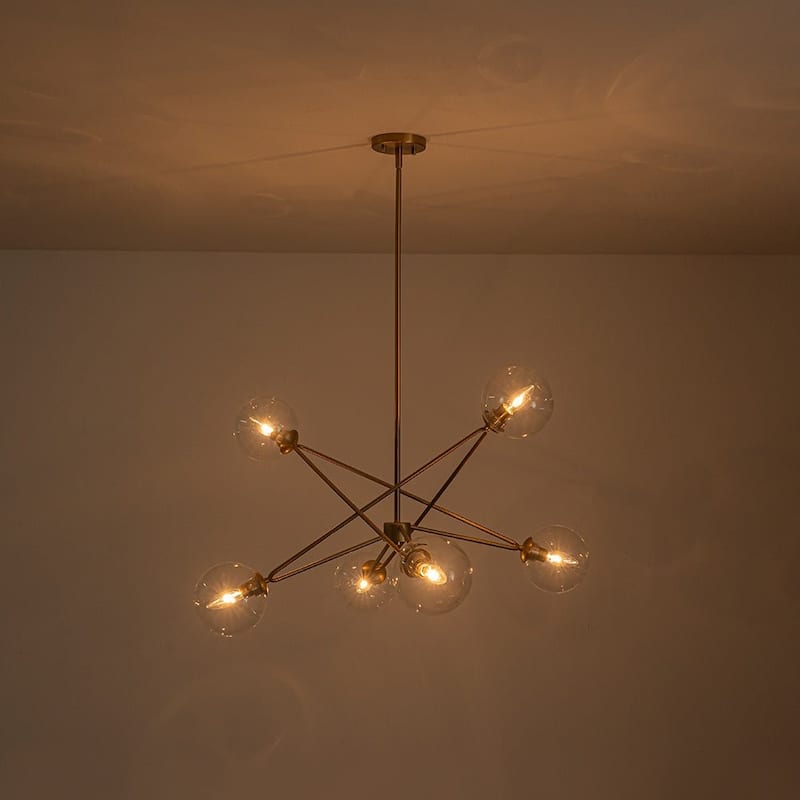 Modern Minimalist 6-Light Clear Glass Bubble Sputnik Chandelier 34.6in