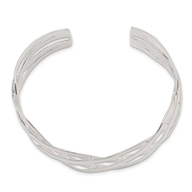 Curata 925 Sterling Silver 25mm Polished Wide Woven Cuff Bangle Bracelet