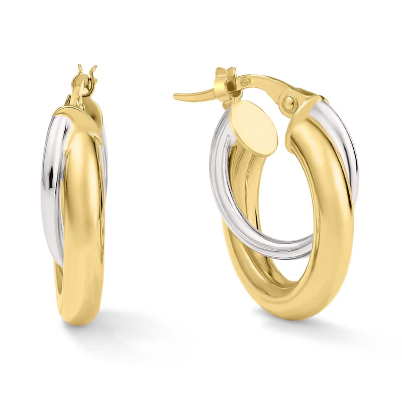 Clover 14K Two-Tone Gold Double Row Overlapping Hoop Earrings
