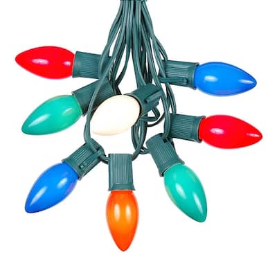 25 Foot C9 Ceramic Christmas Light Set, Hanging String Lights, Green Wire