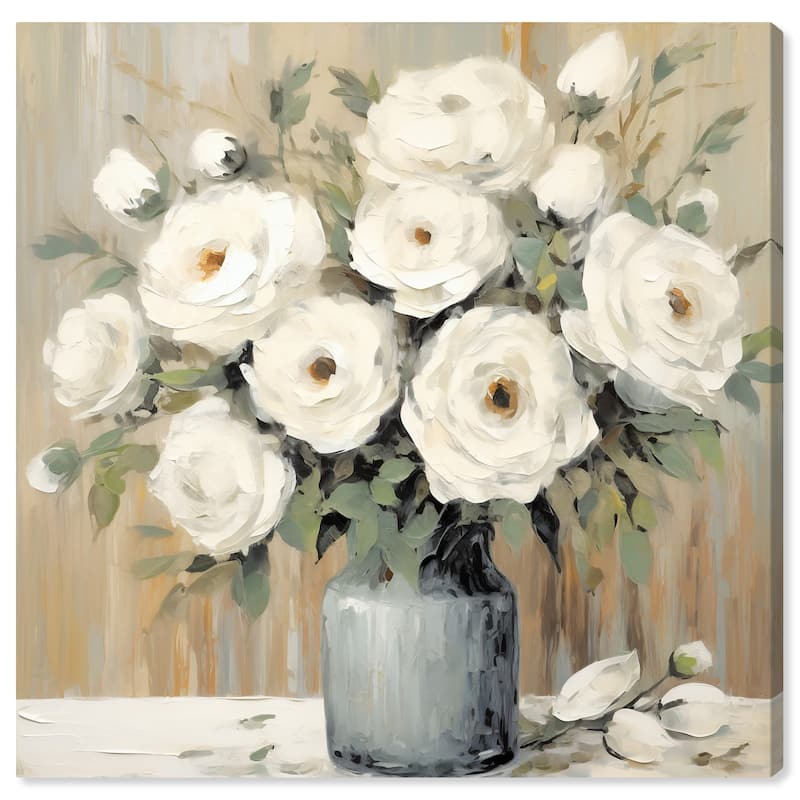 Wynwood Studio Canvas Floral and Botanical Honied White Flowers White and Tan French Country Wall Art Canvas Print