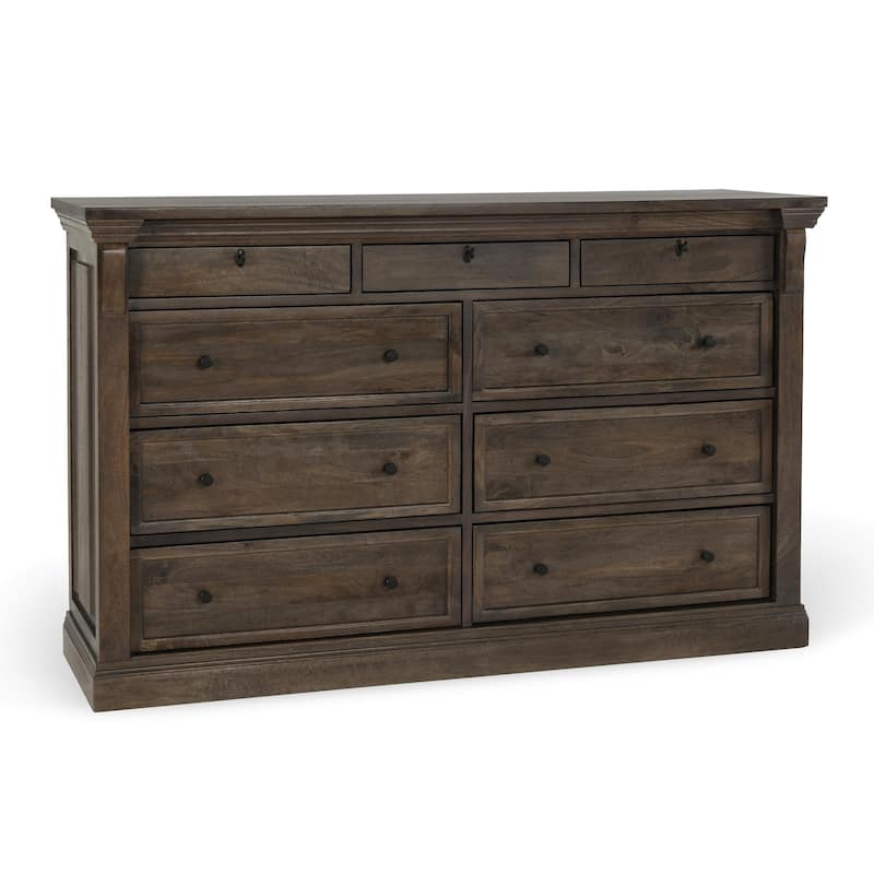 Classic Home Adelaide Nine-Drawer Mango Wood Dresser in Cocoa Brown