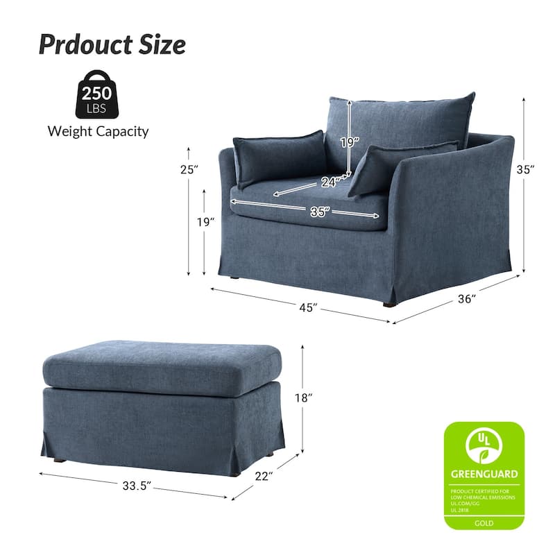 Sophie Modern Oversized Slipcovered Armchair and Ottoman with Lockable Rear Wheels by HULALA HOME