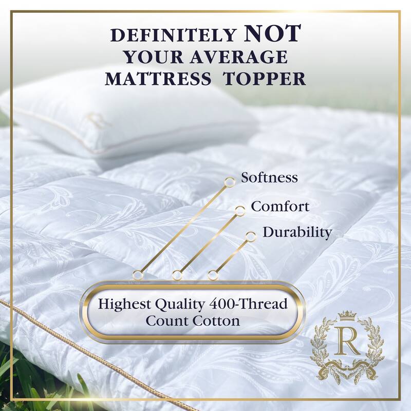 Royal Therapy Mattress Pad - 8-23 Inches Deep Pocket, 400 TC Cotton Thick Mattress Topper