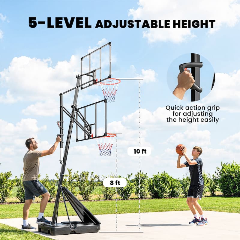 Soozier Basketball Hoop Outdoor Portable, 8-10ft Adjustable Basketball Goal