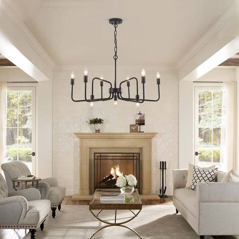 9-Light Black Metal Industrial-Style Chandelier