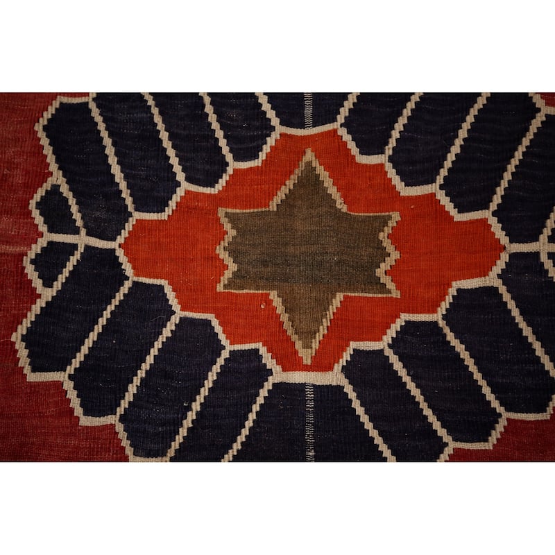 Kilim Qashqai Persian Vintage Rug Flatweave Red Tribal Wool Carpet - 5'2"x 8'0"
