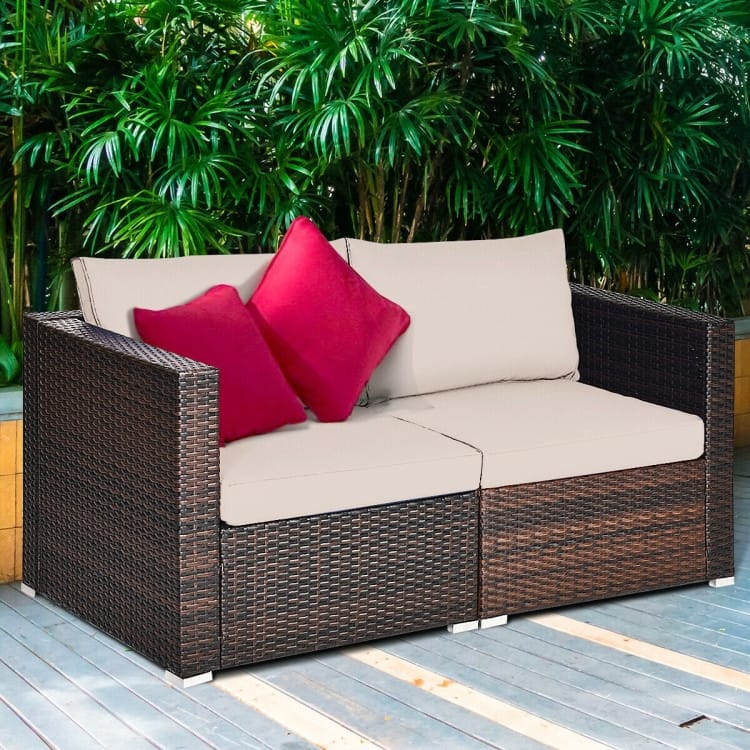 2PCS Patio Rattan Sectional Conversation Sofa Set - 29.5" x 29.5" x 25.5" (L x W x H)