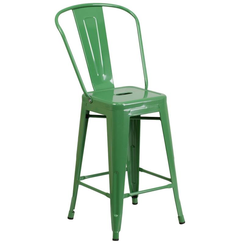 24'' High Metal Indoor-Outdoor Counter Height Stool with Back