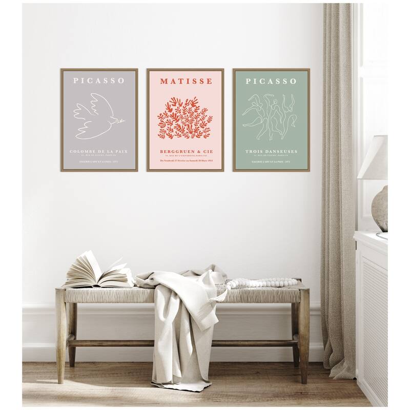 Kate and Laurel Picasso Inspired Bird & Inspired Dance 3 Piece Framed Canvas Wall Art Set by Gabrielly Guedes