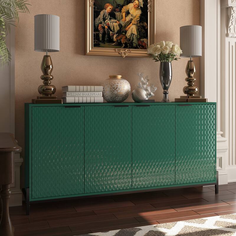 Clihome High Gloss 4-Door Storage Accent Buffets Sideboards