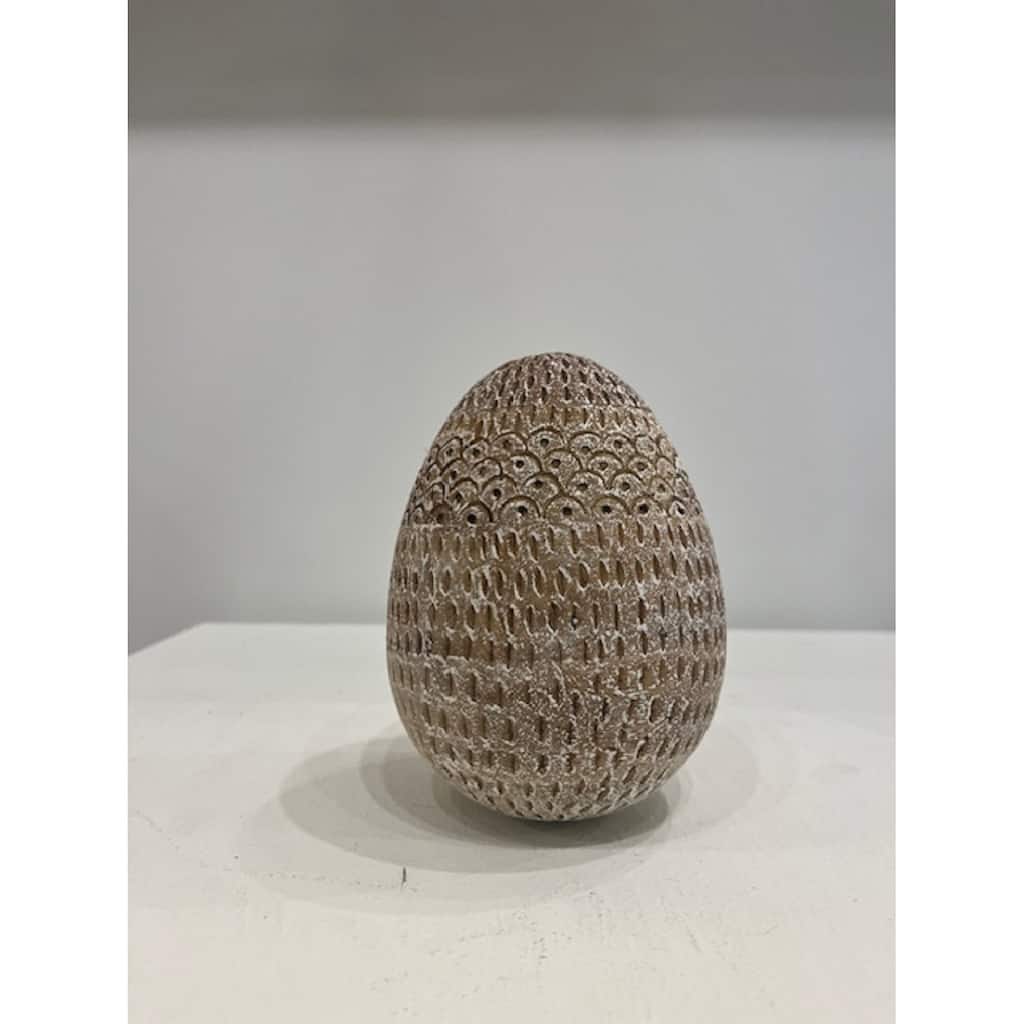 Sm Enchanted Egg Décor Wood Whitewash Dia 2.4" - Whitewash