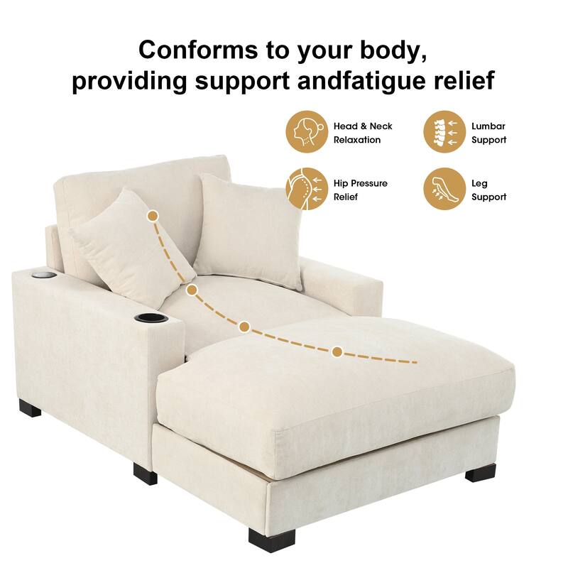 GDFStudio - Polyester 1-Seater 40.9"W Chaise Lounge with Tufted Back and Arm