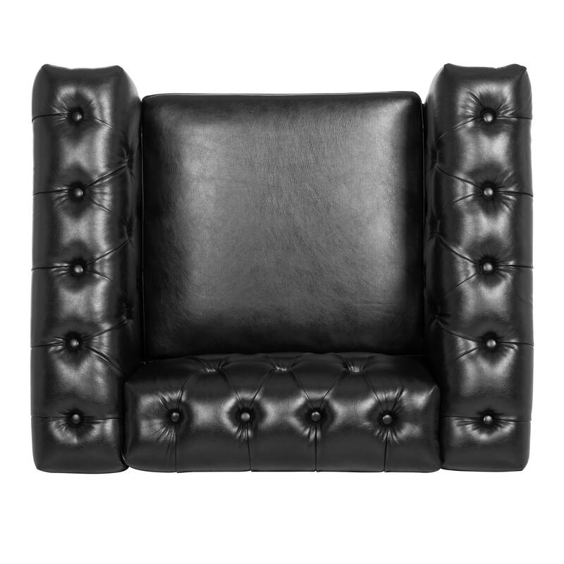 Black 38.98" Buttons Tufted Accent Chair with Birch Legs