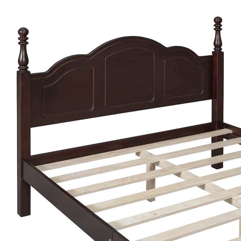 Full Size Wood Platform Bed Frame, Retro Style Platform Bed with Wooden Slat Support