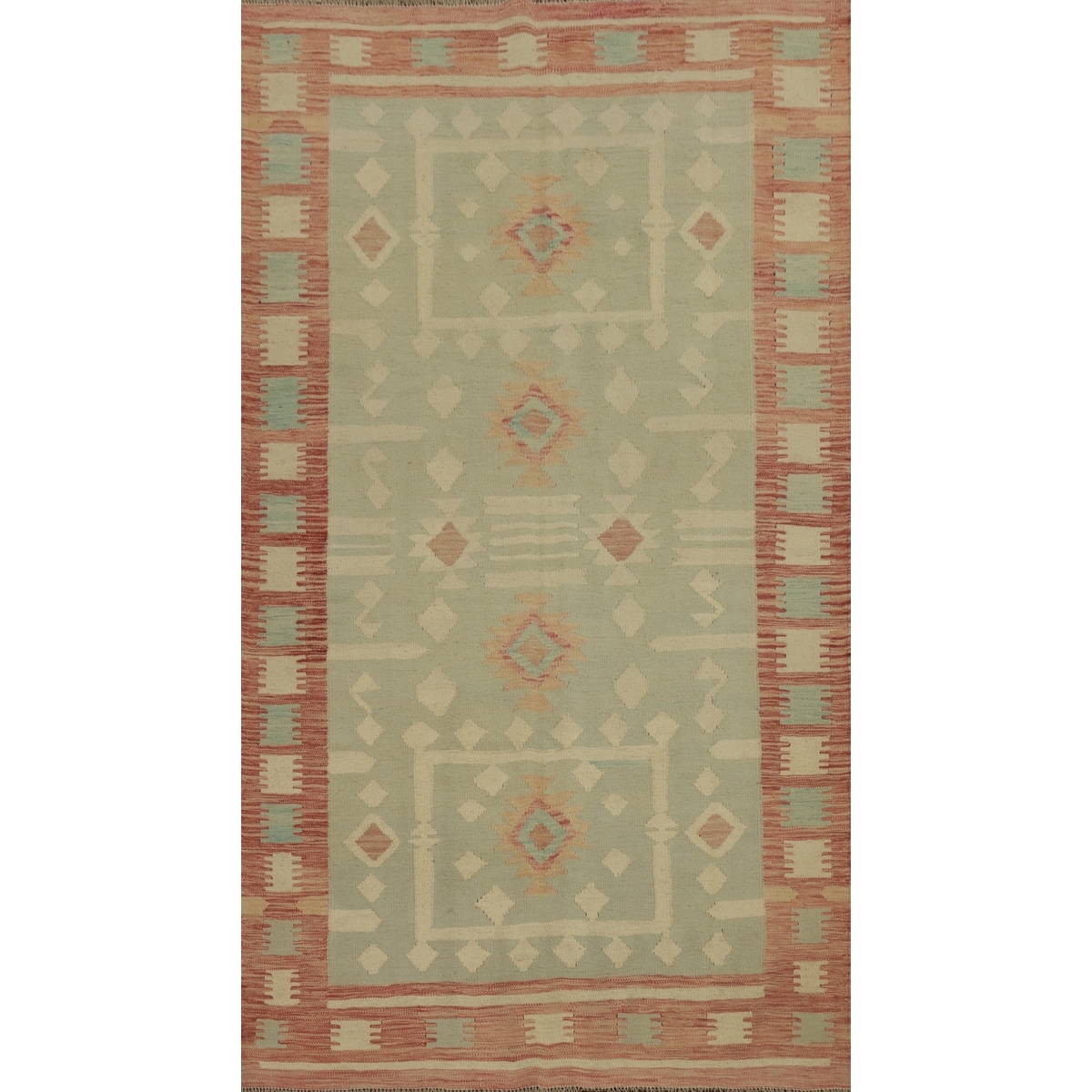 Hand Woven Oriental 100% Wool Carpet Southwestern Tribal Green Kilim Area Rug - 7' 11'' X 4' 8''