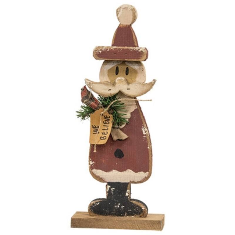 Rustic Wood We Believe Santa on Base Christmas Table Decoration - 7" x 2.25" x 16.75" - Multi