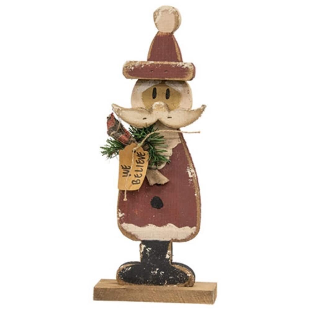 Rustic Wood We Believe Santa on Base Christmas Table Decoration - 7" x 2.25" x 16.75"