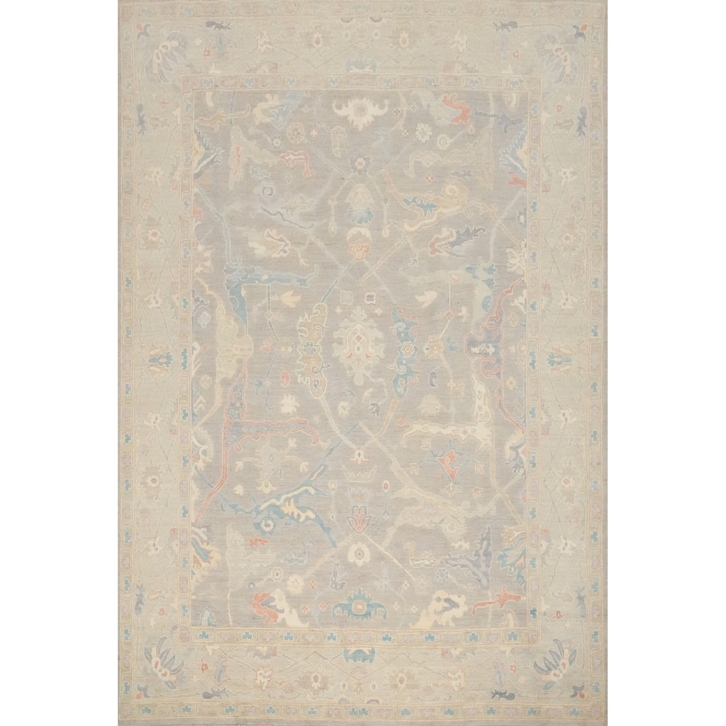 Hand Knotted Oriental 100% Wool Carpet Transitional All-Over Greys & Charcoal Oushak Area Rug - 10' 0'' X 8' 0''