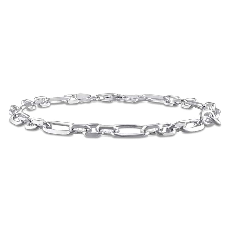 Miadora 6mm Diamond Cut Figaro Chain Anklet in Sterling Silver- 9 in