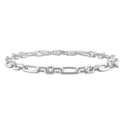 Miadora 6mm Diamond Cut Figaro Chain Anklet in Sterling Silver- 9 in