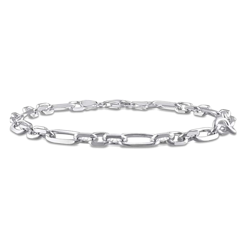 Miadora 6mm Diamond Cut Figaro Chain Anklet in Sterling Silver- 9 in