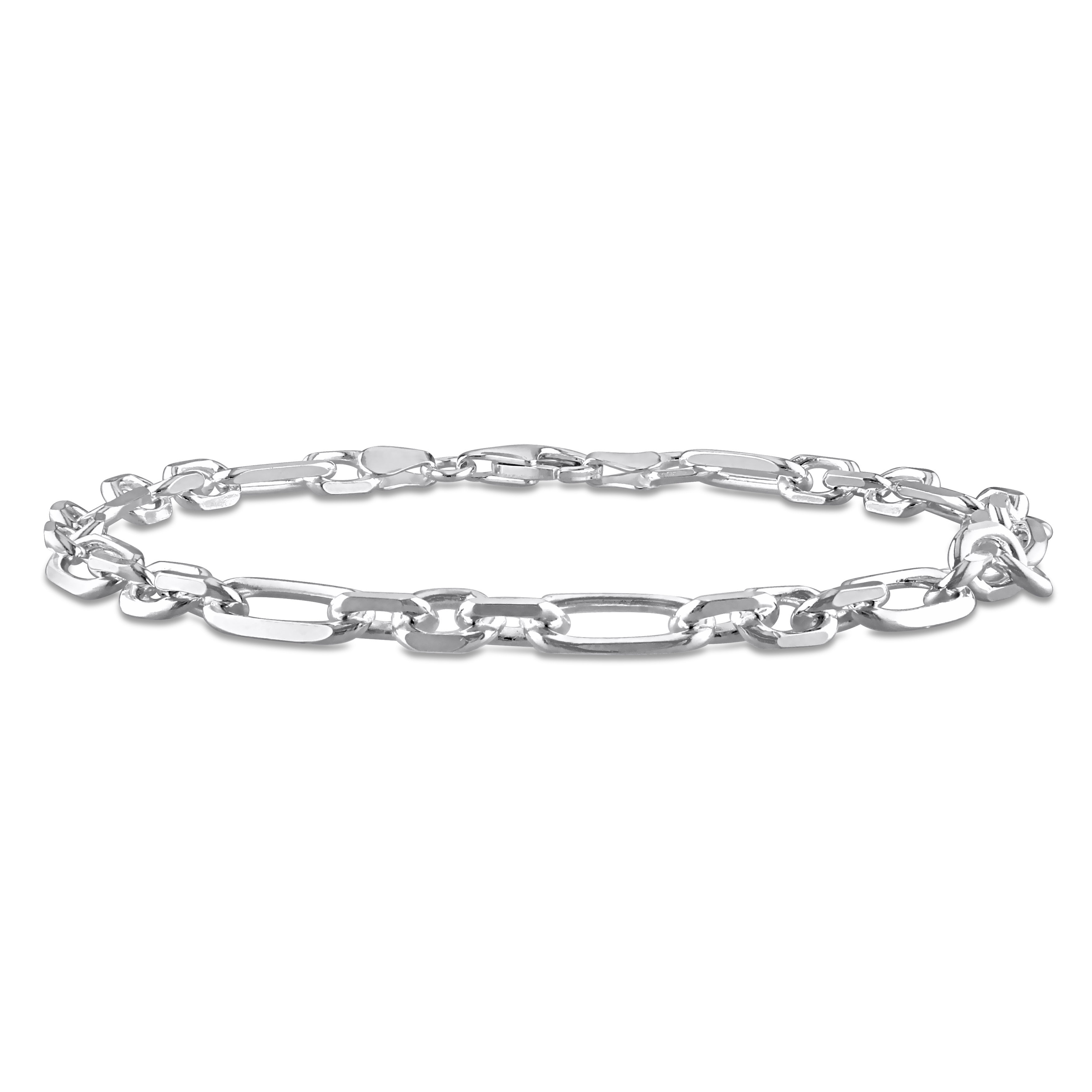 Miadora 6mm Diamond Cut Figaro Chain Anklet in Sterling Silver- 9 in