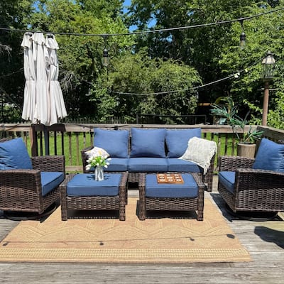MAISON ARTS 7-Piece Extra-Large Patio Wicker Sofa Conversation Set with Table, Oversize Seat with 5.5'' Thick Padded Cushion