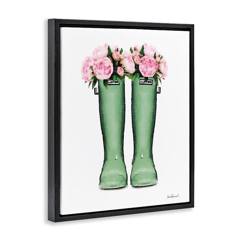 Stupell Country Boots with Peonies Framed Floater Canvas Wall Art Design By Amanda Greenwood