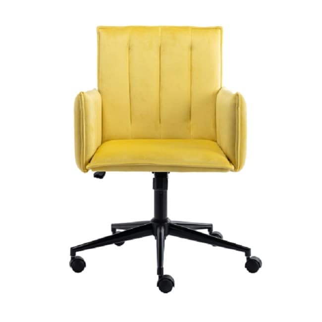 Hengming Velvet Fabric Home Office Chair Adjustable 360° Swivel Upholstered Accent Chair With Black Foot,yellow