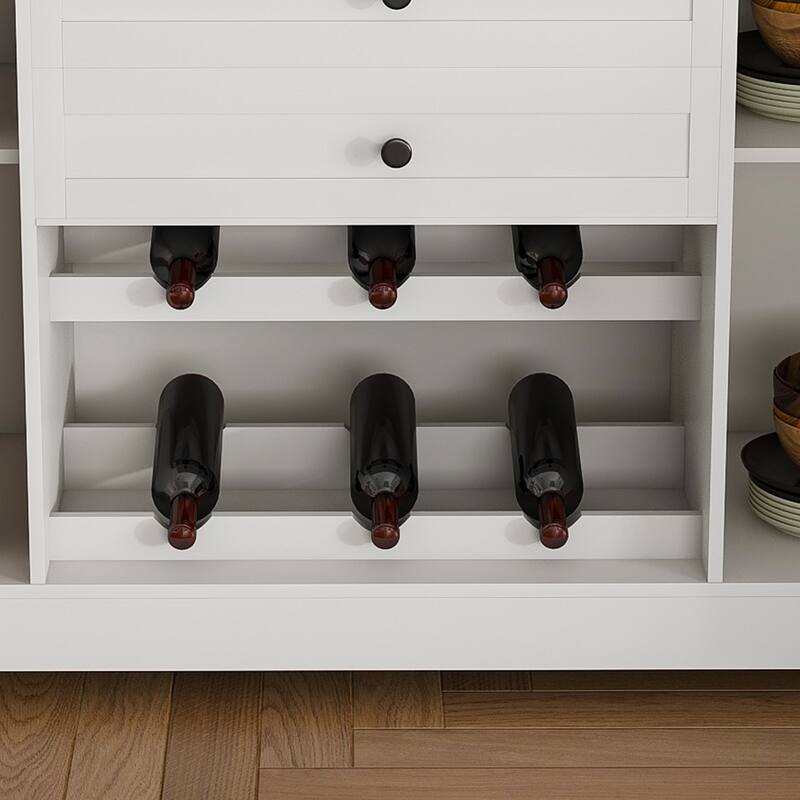 Roomfitters 54 Inch Farmhouse Sideboard, Buffet Cabinet with Wine Rack and Storage, Coffee Bar Station, White and Walnut