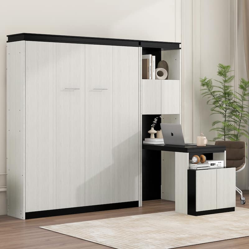 Full Size Murphy Bed with Desk, Storage Shelves and Cabinets for Bedroom