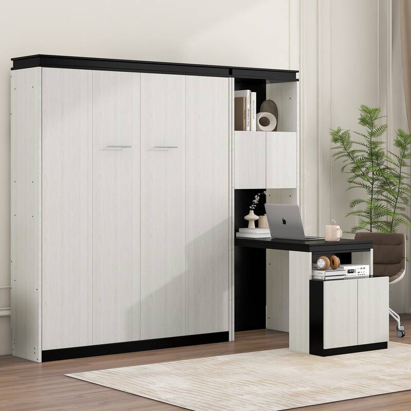 Full Size Murphy Bed with Desk and Storage Shelves