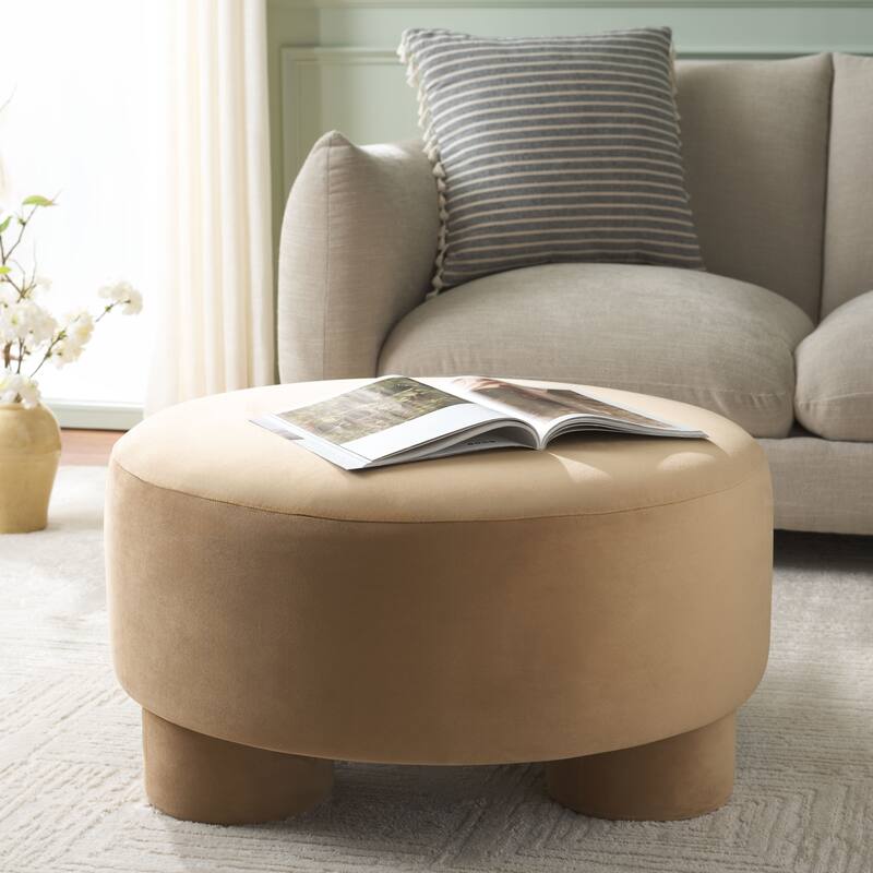 SAFAVIEH Naref Upholstered Round Cocktail Ottoman - Tan