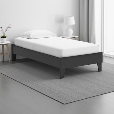 Alli Twin Size Platform Bed, Matte Black Wood Frame with Laminate