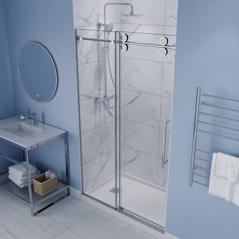 ANZZI Series 44 to 48 in. x 76 in. Frameless Shower Door with Sliding with Tsunami Guard Tempered Clear Glass