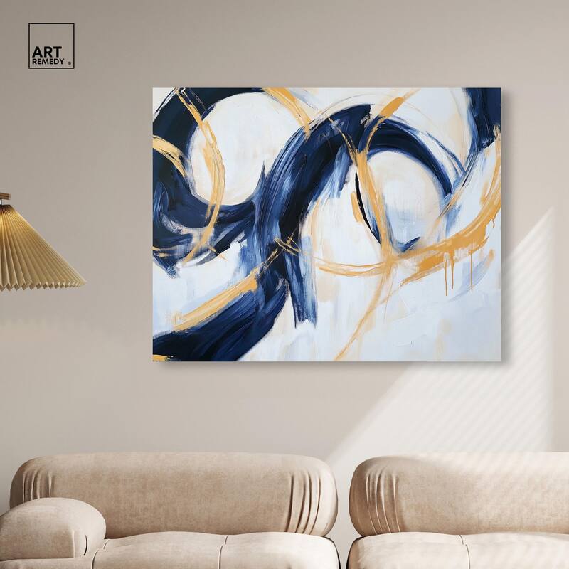 Navy and Gold Rings I Canvas by Art Remedy, Gallery Wrapped