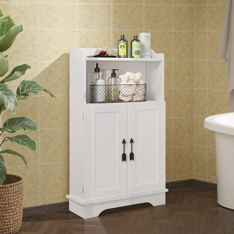 Javlego Bathroom Storage Cabinet, Wooden Floor Cabinet with 2 Doors and Toilet Roll Holder, Adjustable Shelf - White