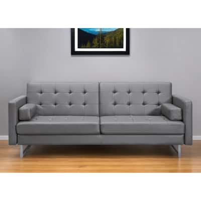 80" Gray Faux Leather Sofa With Silver Legs