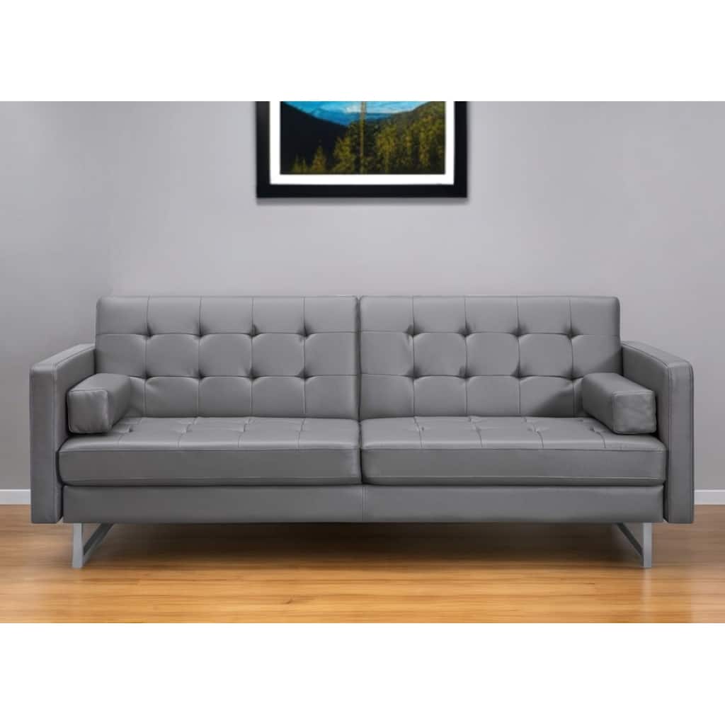 80" Gray Faux Leather Sofa With Silver Legs