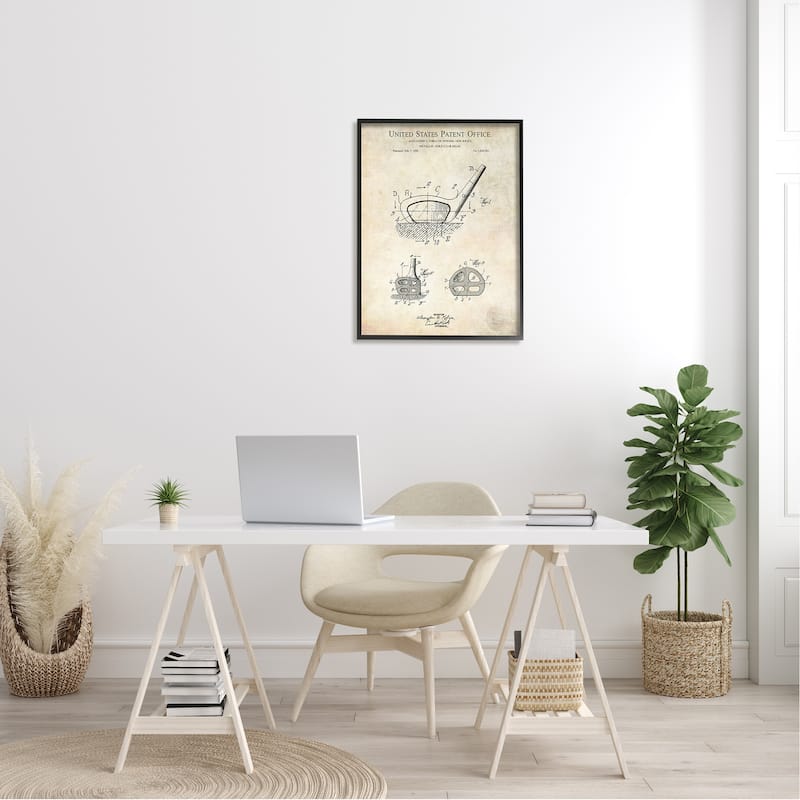 Stupell Golf Club Head Detailed Design Blueprint Patent Framed Wall Art - Beige