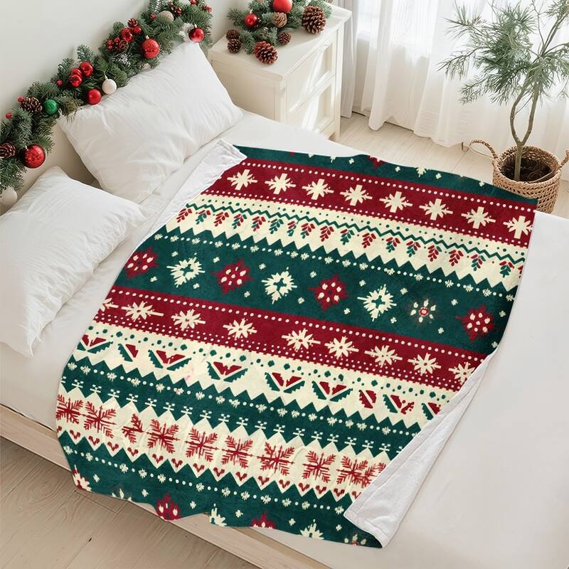 Christmas Striped Flannel Fleece Throw Blanket — Soft Holiday Blanket